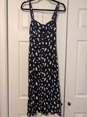 Navy Printed Strap Midi Dress Fit and Flare Lightweight